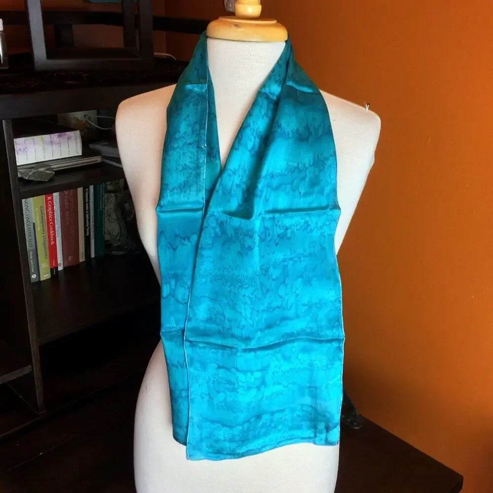 Blue-toned hand-printed scarf ~ wearable art